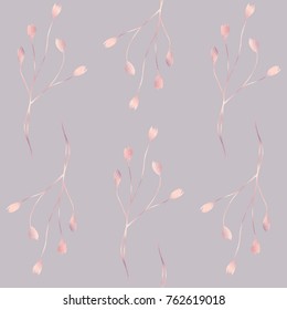 Floral Background Seamless Pattern. Rose Gold Branches On A Mauve Backdrop