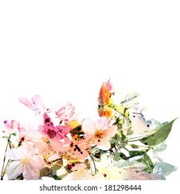 Floral Background Watercolor Floral Bouquet Birthday Stock Illustration