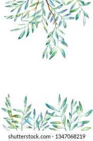 Floral border .Garland of a pistachio branches.Frame of a herbs.Watercolor hand drawn illustration.It can be used for greeting cards, posters, wedding cards.