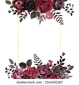 Floral border made in vintage Victorian goth style. Watercolor burgundy, red, maroon, and black roses frame with space for text. Halloween invitation template. - Powered by Shutterstock