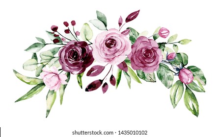 Floral Border Watercolor Flowers Roses Printing Stock Illustration ...