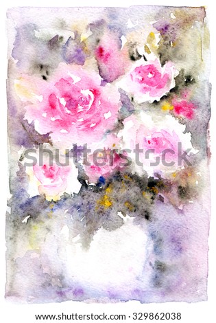 Floral bouquet. Watercolor floral background. Birthday card.