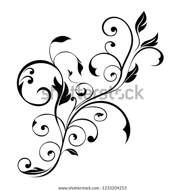 Floral decorative ornament.\
Flower branch. Illustration isolated on white background. Raster\
version