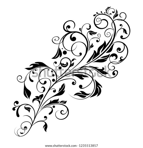 Floral decorative ornament.
Flower branch. Illustration isolated on white background. Raster
version
