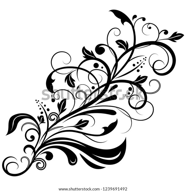 Floral decorative ornament.\
Flower branch. Illustration isolated on white background. Raster\
version