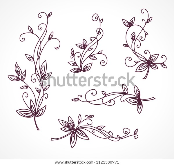 Floral\
decorative set for design. Black and\
white