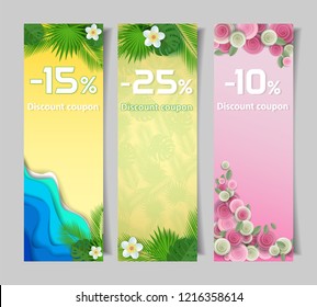 Floral discount coupon vertical template set. paper art illustration. - Powered by Shutterstock