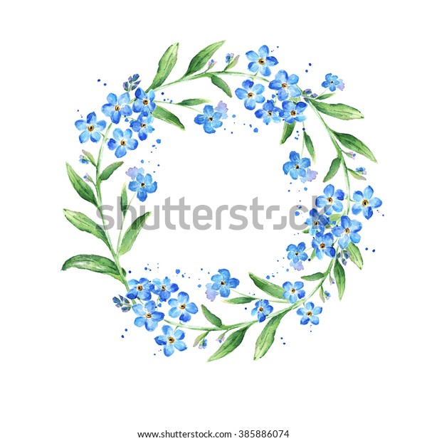 Floral Forgetmenot Flower Round Frame Watercolor 库存插图