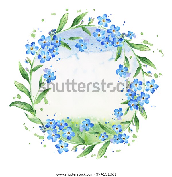 Floral Forgetmenot Flower Round Frame Watercolor 库存插图