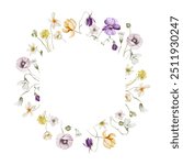 Floral frame with wildflowers on white background