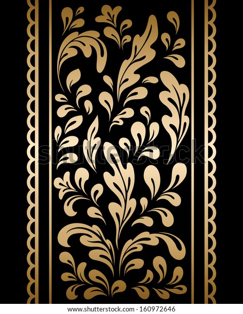 Floral\
gold border ornament on black, raster\
illustration