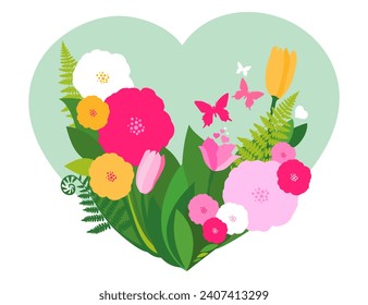 Floral heart shape frame. Decorative frame design with flowers, leaves and place for your text. Design for invitation, wedding or greeting cards. Floral wreath heart. Elegant floral collection.  - Powered by Shutterstock