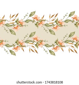 Floral horizontal seamless border. Pattern with floral elements.
