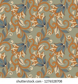 floral illustration in damask style. seamless background