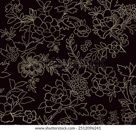 Floral Jacobean repeat pattern vector file traditional pattern flower allover repeat Jacobean sketch flower line drawing