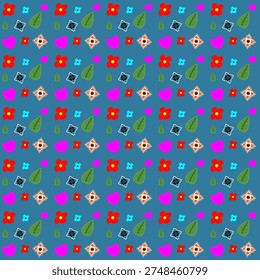 Floral and leaf patterns on a green background
