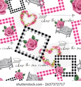 floral love patchwork seamless pattern