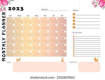 Floral monthly digital planner. Monthly goals program. Colorful monthly to do list. Orange Calendar - Powered by Shutterstock