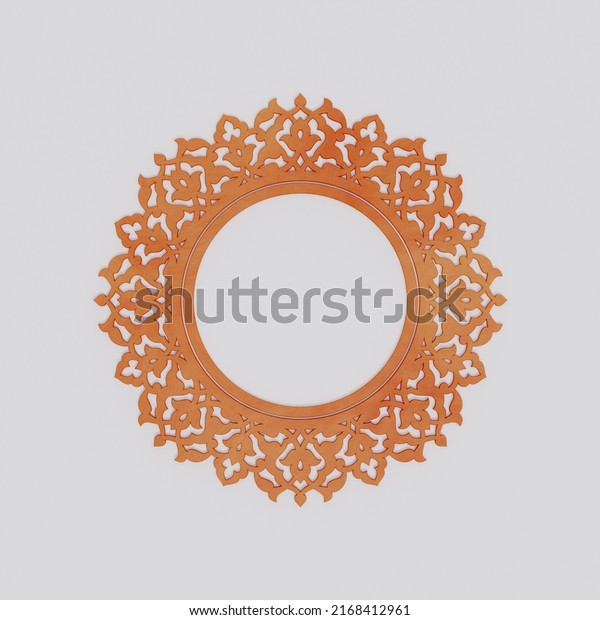 Floral ornament frame, circle shape and on dark\
background 3d rendering\
image