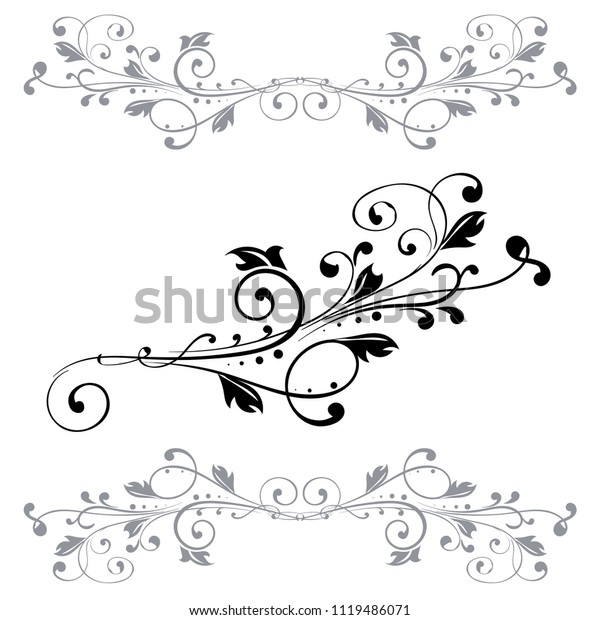 Floral ornaments. Black\
vintage dividers. Illustration isolated on white background. Raster\
version