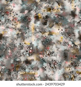 Floral pattern, 3D effect leaf flower seamless allover butta with blur wave texture endless repeat for machin printing design cover page saree suit, kurti, parda, chader fresh high clarity sharp image