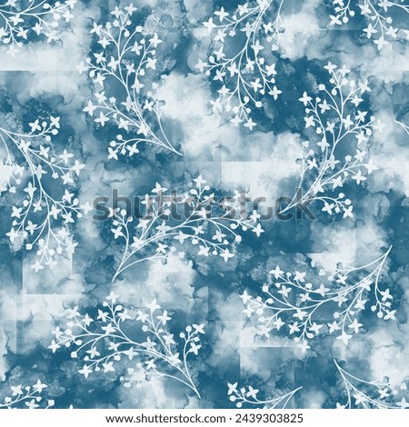 Floral pattern, 3D effect leaf flower seamless allover butta with blur wave texture endless repeat for machin printing design cover page saree suit, kurti, parda, chader fresh high clarity sharp image