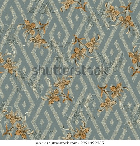 Floral pattern blur wave effect with geometric background texture endless repeat creative digital smooth mixing leaf design saree suit kurti parda rug chader cover paper fresh high clarity sharp image Stockfoto © 