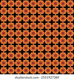 floral pattern featuring bold orange flower motifs with intricate details. Perfect for textiles, wallpapers, gift wraps, and vibrant design projects. - Powered by Shutterstock