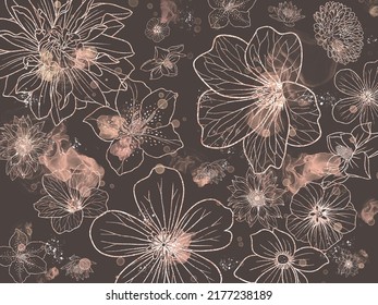 Floral Pattern With Glitter. Background. Wallpaper