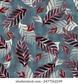 Floral pattern, new effect leaf flower seamless allover leaf with blur wave texture endless repeat for machin printing design cover page saree suit, kurti, parda, chader fresh high clarity sharp image