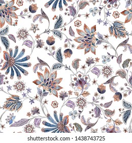 Floral pattern on white background. Watercolor print. Seamless texture. Elegant template for fashion prints. Printing with in hand drawn style