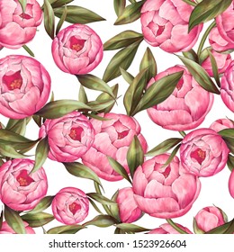 Floral pattern. Seamless background with delicate peonies