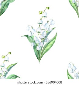 Floral Pattern Spring Lily Of The Valley.  Watercolor Flowers