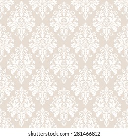 Floral Pattern. Wallpaper Baroque, Damask. Seamless  Background. White And Beige Ornament.