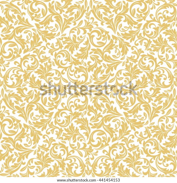花柄 壁紙バロック ダマスク シームレスな背景 白と金の飾り の