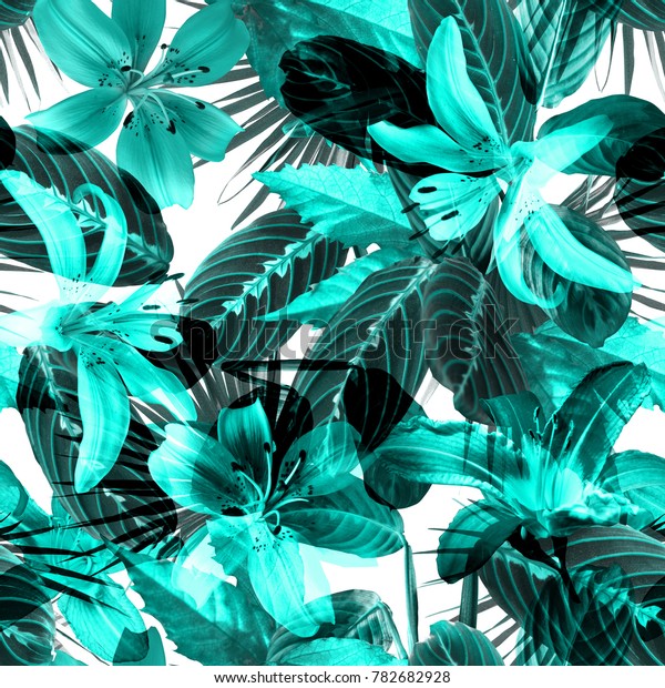 Floral Patterns Mint Neon Leaves Flowers Stock Illustration 782682928