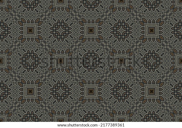 Floral and plaid patterns in brown, grey, white and black colors. Artistic ornament as graphic design, wallpaper and decoration.