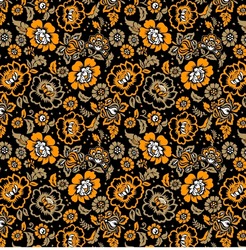 Floral Print In Vintage Style, Hand-drawn. The Flowers Are Small, Orange-blue. Seamless Pattern
