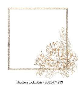 Floral Protea Square Frame Golden Hand Stock Illustration 2081474233 ...