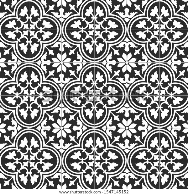 Floral Round Ceramic Tiles Black White Stock Illustration 1547145152