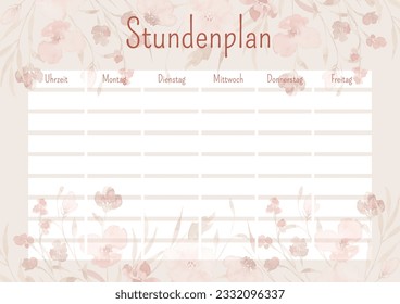 floral school timetable for students or pupils in german language - Powered by Shutterstock