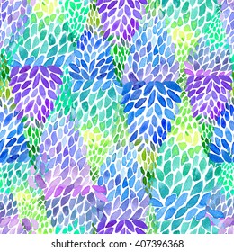 Floral Seamless Abstract Pattern.Turquoise,violet And Blue Lupines Flowers.Bluebonnet.Watercolor Hand Drawn Illustration.