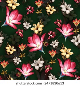 Floral seamless allover background texture. Digital textile design. Flowers working.  - Powered by Shutterstock