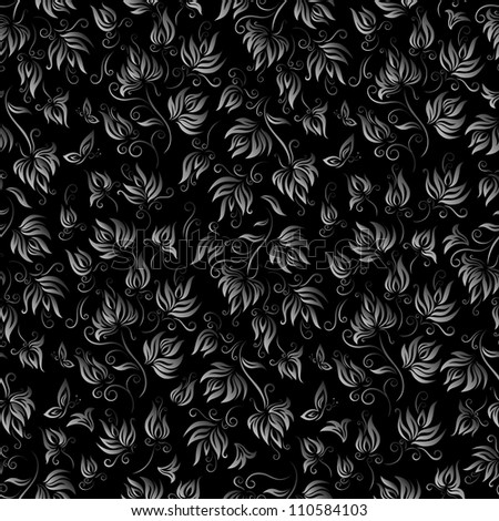 Floral Seamless Background Pattern Black Silver Stock Illustration
