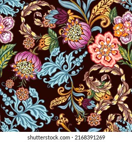 Wallpaper Designer Traditional Jocobean Floral Multi Color Tapistry on Tan 