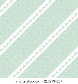 Floral seamless pattern. Delicate of small flowers on a light green background with border tape for the design of home textiles, wallpaper, wrapping paper.