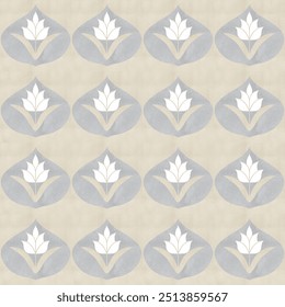 Floral seamless pattern features a repeating lotus motif in soft grey and cream tones, damask floral pattern, Perfect for wallpaper, fabric, and decoration, Scrapbooking Paper, Textile Design