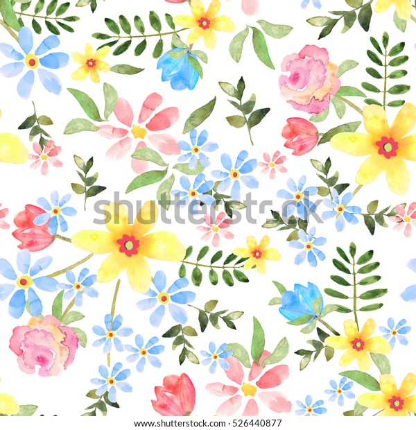 花卉无缝图案与背景水彩手绘花 设计打印 壁纸 纺织品 库存插图