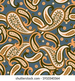 Floral Seamless Pattern With Paisley Ornament. Fabric Illustration