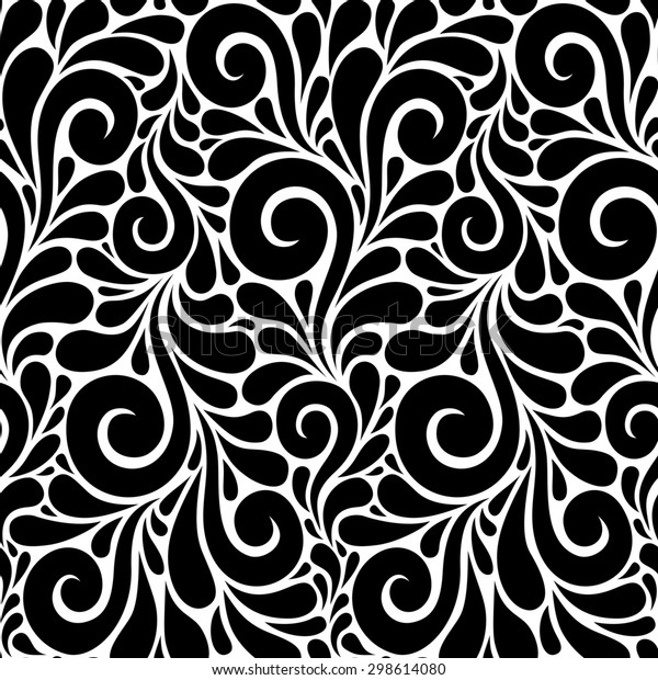 Floral Seamless Pattern Swirl Shapes Black Stock Illustration 298614080